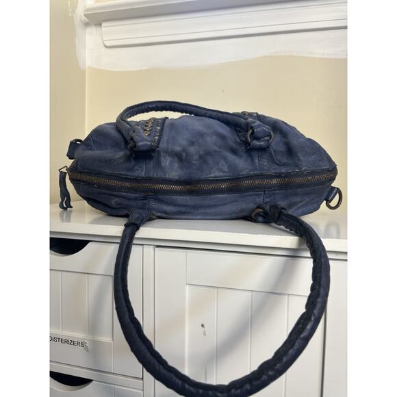 Viola Castellani Blue Leather Studded Shoulder Bag Made in Italy - Picture 6 of 8